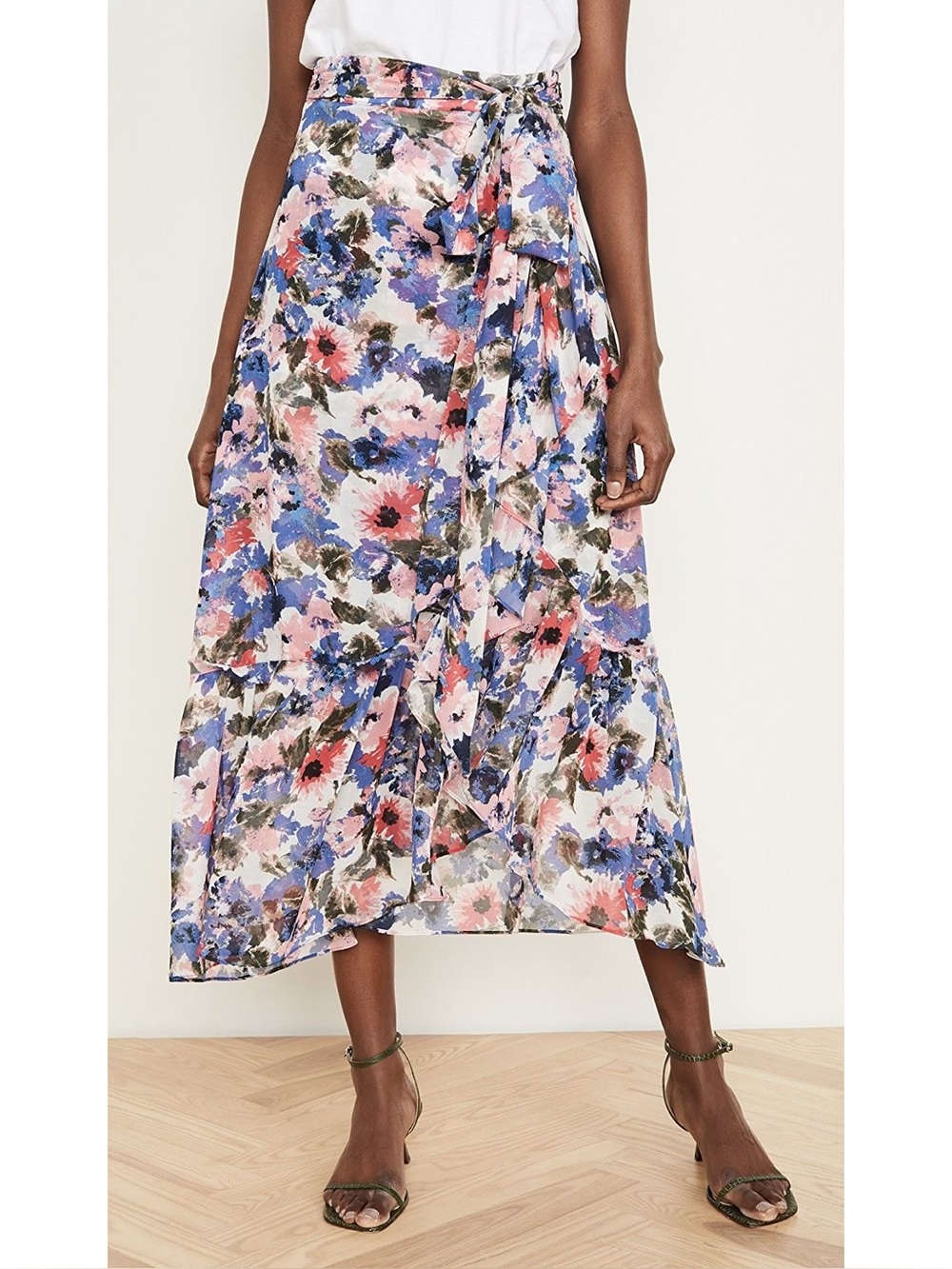 Misa Los Angeles Themis Blue Pink Multicolor Ruffle Floral Maxi Size Medium